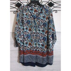 Daniel Rainn Women's Top Plus Size 3X Short Sleeve Multicolored Floral V Neck